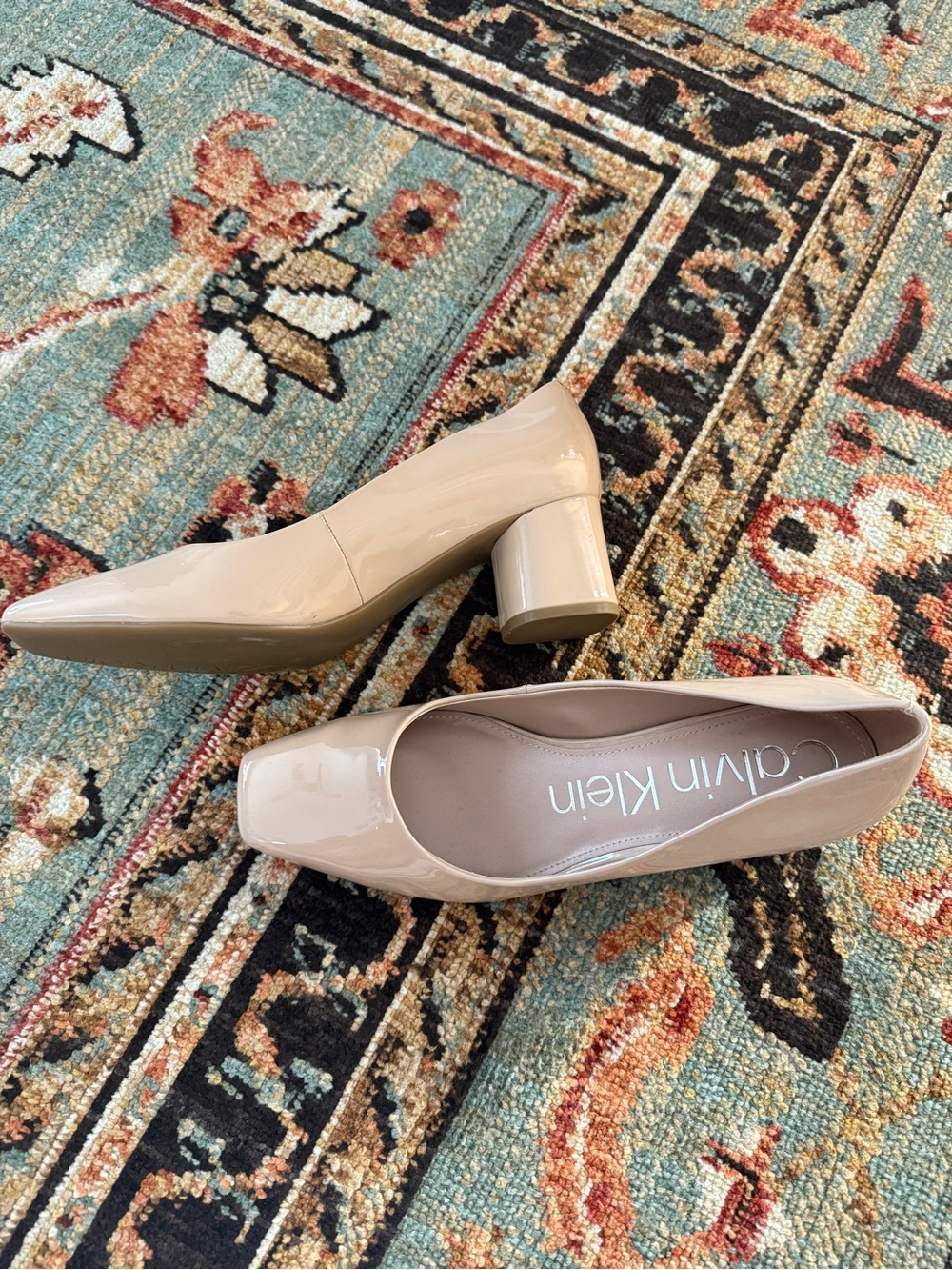 Calvin Klein Nude Patent Block Heel Pumps